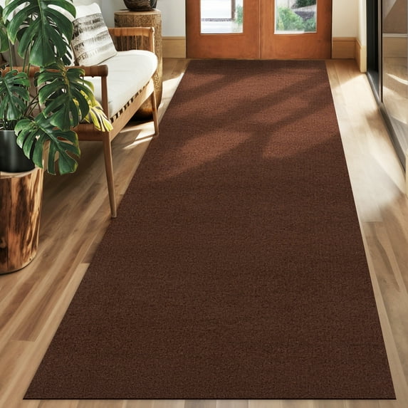 Koloko Runner Rugs Outdoor Indoor Non-Slip Area Rug Long Carpet Runners with Rubber Backing Mat Custom Size for Hallway Kitchen Entryway Garage, Brown Dark, 2' x 4'