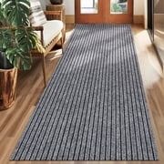 KOLOKO Modern Striped Gray Runner Rug, 2' x 6', Indoor Outdoor Non-Slip Carpet Runner with Rubber Backing for Hallway Kitchen Entryway