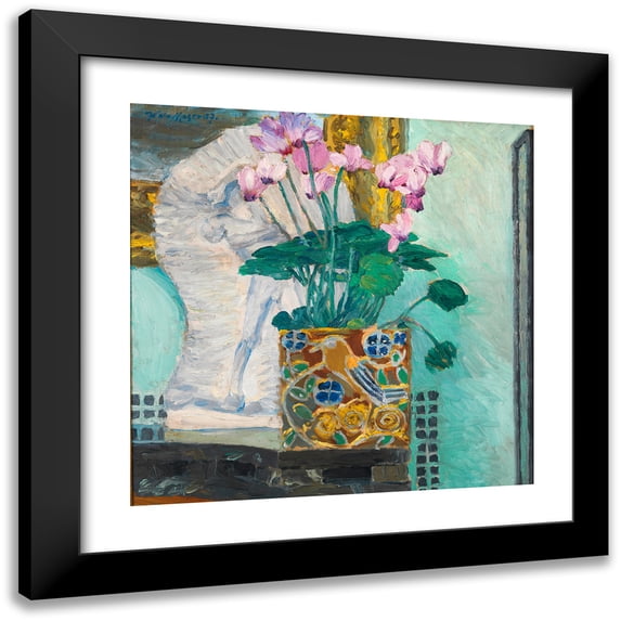 Koloman Moser 12x12 Black Modern Framed Museum Art Print Titled - Flower Still Life with Cyclamenstock (1907)