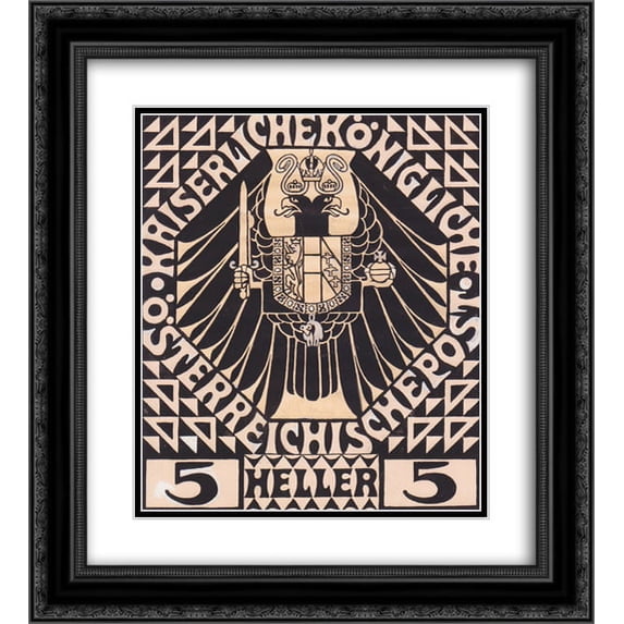 Koloman Moser 2x Matted 20x22 Black Ornate Framed Art Print 'Postage stamp design for mail postal (not issued)'