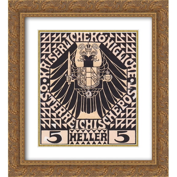 Koloman Moser 2x Matted 20x22 Gold Ornate Framed Art Print 'Postage stamp design for mail postal (not issued)'