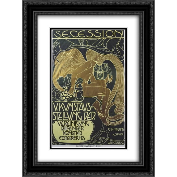 Koloman Moser 2x Matted 20x24 Black Ornate Framed Art Print 'Poster of five art exhibition of the Association of Austrian Artists of Secession'