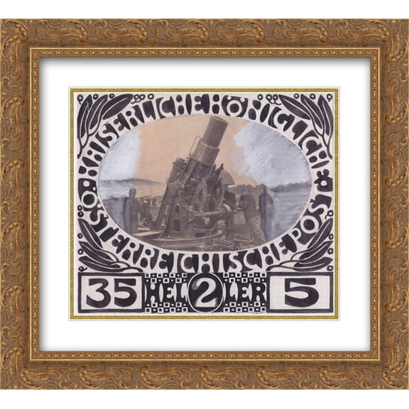 Koloman Moser 2x Matted 22x20 Gold Ornate Framed Art Print 'Draft for a war charity brand'