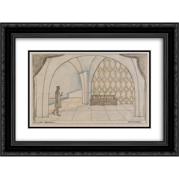 Koloman Moser 2x Matted 24x20 Black Ornate Framed Art Print 'Stage design for 'The minutes of love' by Edward Bauersfeld'