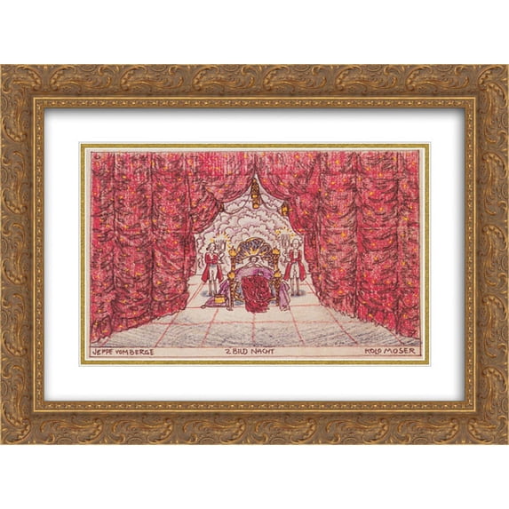 Koloman Moser 2x Matted 24x20 Gold Ornate Framed Art Print 'Stage design for 'Jeep from the mountain' of Louis Holzberg, stage 2 - Night'