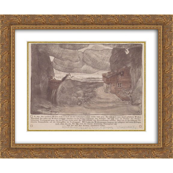 Koloman Moser 2x Matted 24x20 Gold Ornate Framed Art Print 'Stage design for 'The lake' of Julius Bittner'