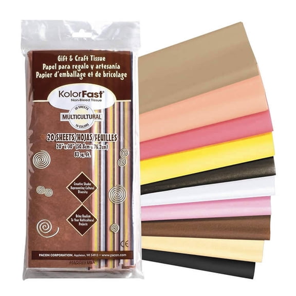 KolorFast Tissue Assortment, 20" x 30", Multicultural Colors - 20 Sheets per pack, 6 packs