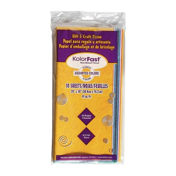 Spectra Deluxe Kolorfast Non-Bleeding Art Tissue Paper, 20 X 30 in, Assorted Color, Pack of 10