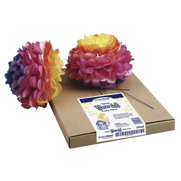 Kolorfast Pre-Cut Tissue Flower Kit with Instructions, 10 in, Assorted Color, Pack of 84