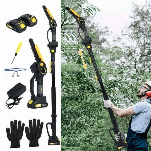 Kolpty 2-in-1 Cordless Pole Saw & 6" Mini Chainsaw 4.9-7.5FT Telescoping Branch Cutter with 2PCS 2.0Ah Batteries and a Charger Brushless Pole Saw for Tree Trimming Wood Cutting