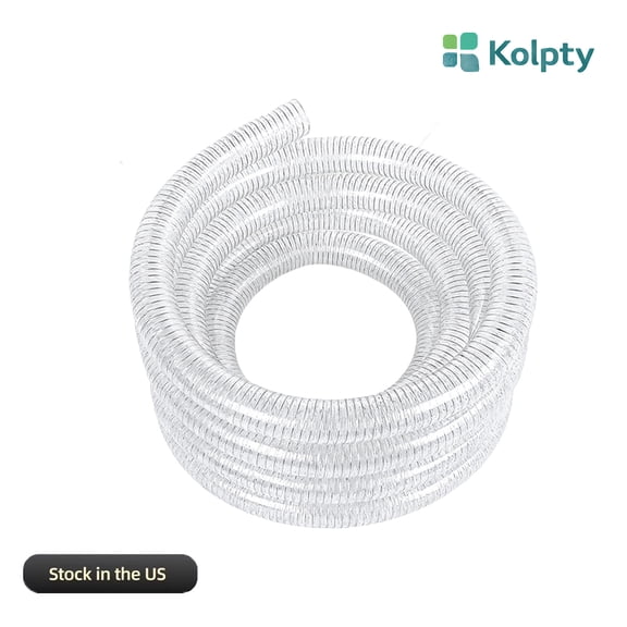 Kolpty Heavy Duty PVC Wire Reinforced Hose 25 FT, Suction Discharge Hose with 4 Clamps, Flexible Tubing 60 PSI