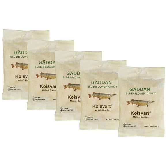 Kolsvart Elderflower Swedish Candy (Vegan & Gluten Free), 4.2 Ounces (Pack of 5)