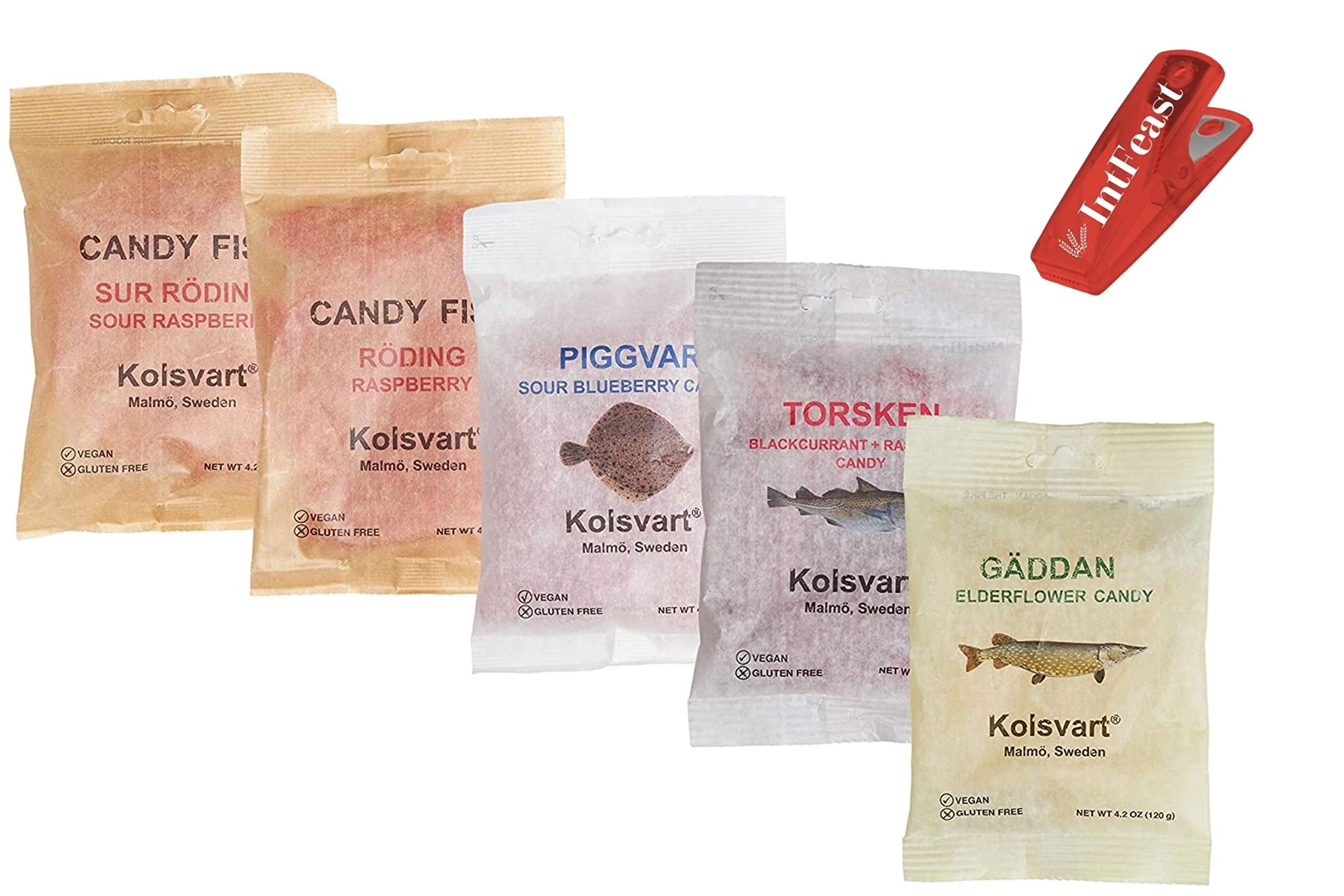Kolsvart Swedish Candy Variety Pack, 4.2 Ounces - Raspberry, Blackcurrant & Raspberry, Sour Blueberry, Sour Raspberry, Elderflower (Pack of 5)