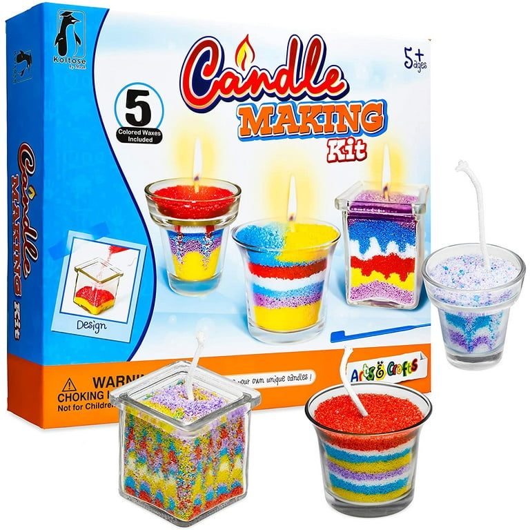 DIY Candle Making Kit, Candle Making Supplies Craft Kit, Arts and Crafts Set Includes 5 Bags of Colored Wax, 3 Glass Containers, 3 Wicks, 3 Wick