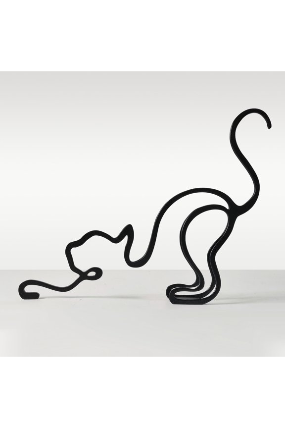 Minimalist Metal Cat Abstract Sculpture, 5.86 in, Black