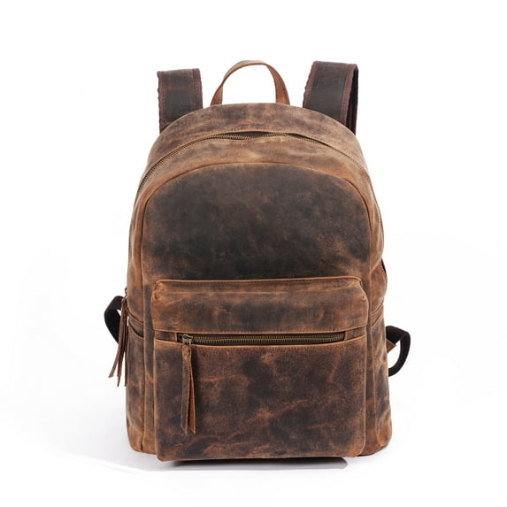 15" Vintage Genuine Buffalo Leather Backpack Rucksack Travel Bag