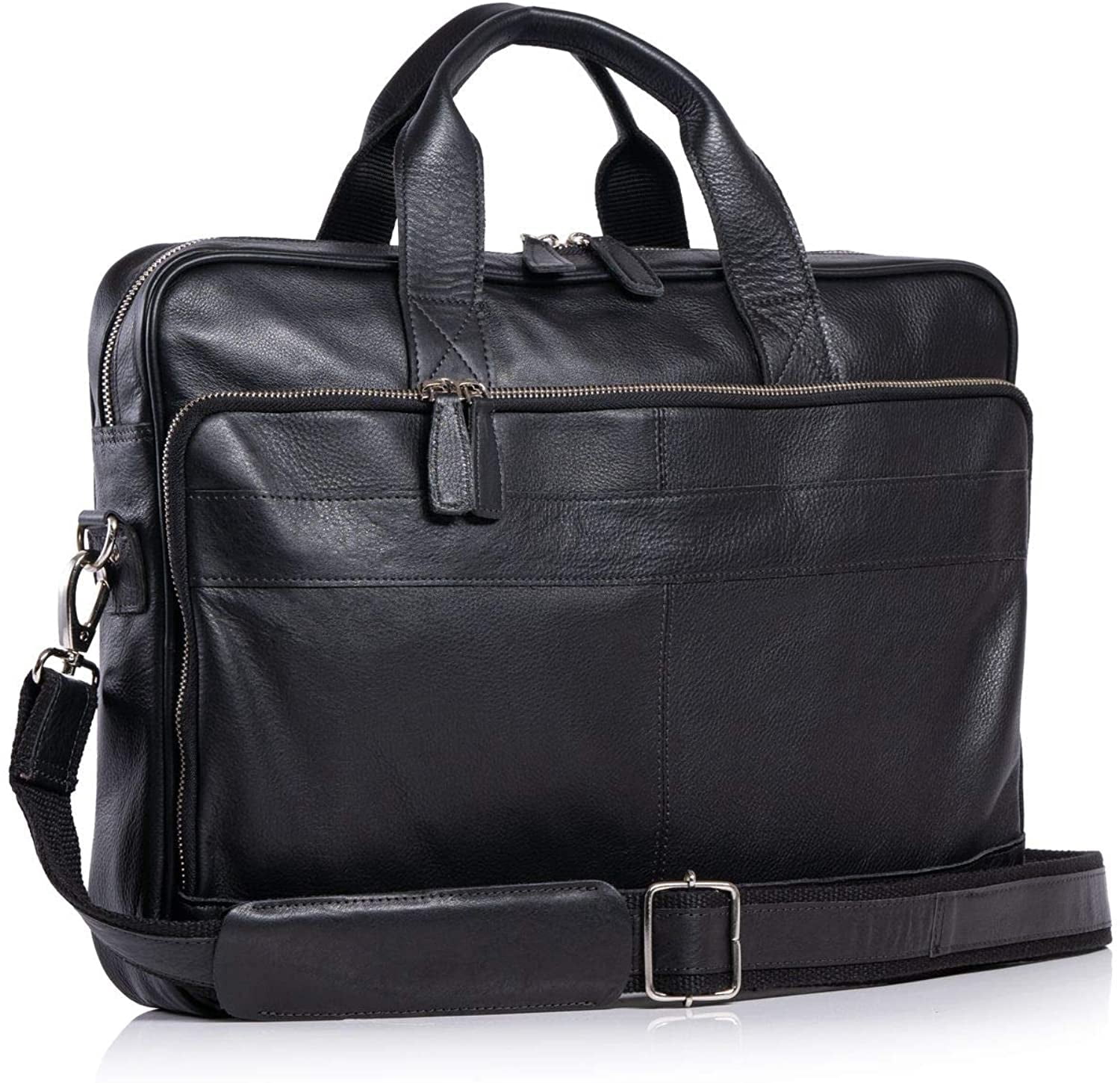KomalC 16 Inch Leather briefcases Laptop Messenger Bags for Men and Women Best Office School College Satchel Bag Black