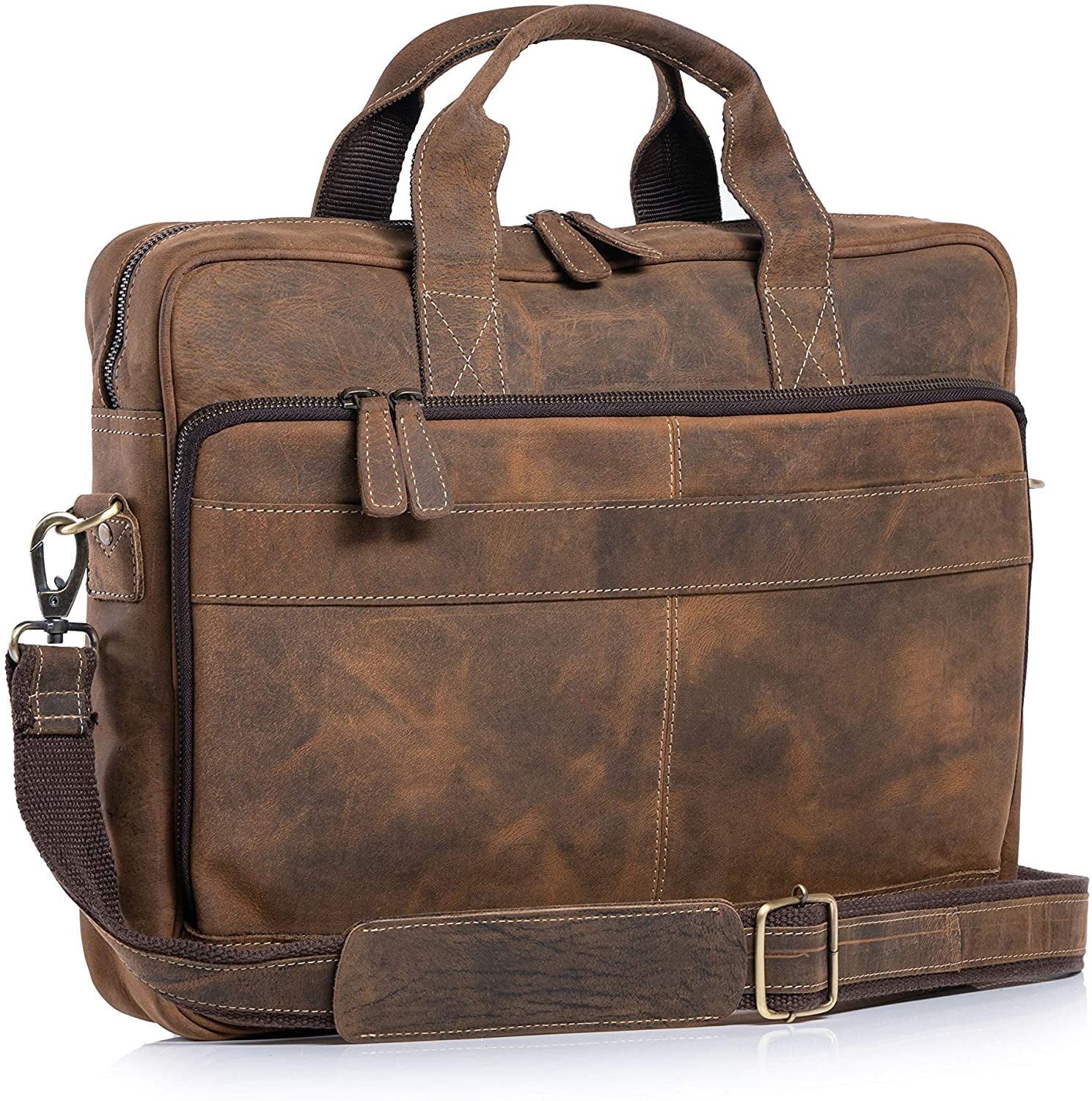  Leather Messenger Bag for Men 15.6 Inch Waterproof Vintage  Leather Laptop Briefcase Large Satchel Shoulder Bag Office Travel College  Computer Laptop Bag, Brown : Electronics