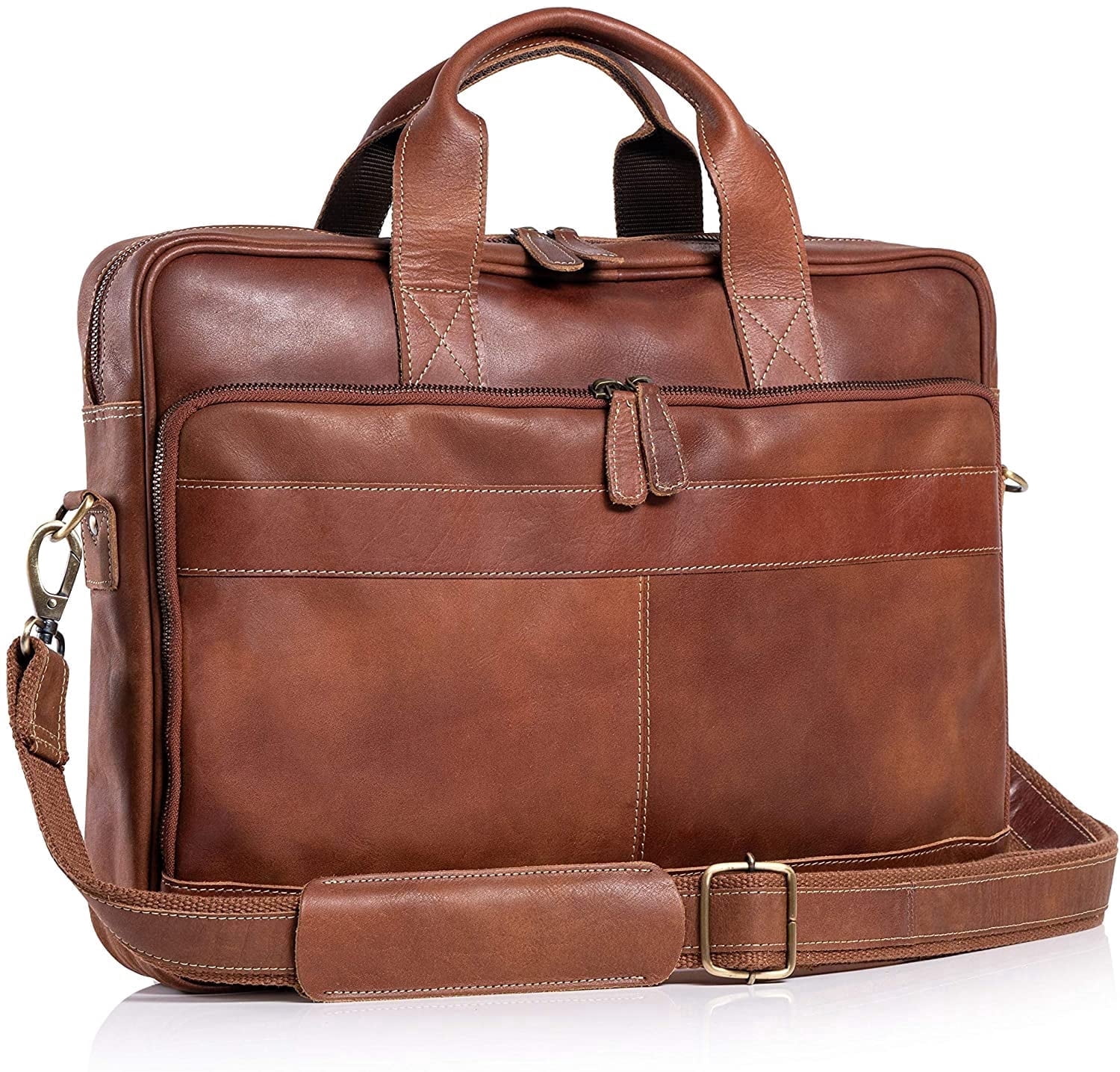 18-Inch Buffalo Leather Laptop Messenger Bag – Trolley-Compatible Briefcase for Men and Women with YKK Zippers and Multiple Compartments