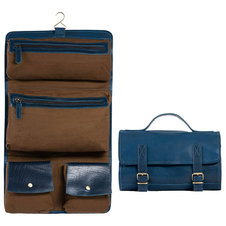 KomalC Genuine Buffalo Leather Hanging Toiletry Bag Travel Dopp Kit Blue Walmart