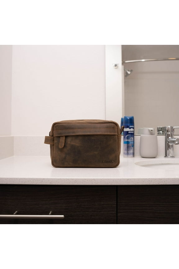 Genuine Buffalo Leather Toiletry Bag for Men & Women Travel Dopp Kit, Vanity & Grooming Organizer