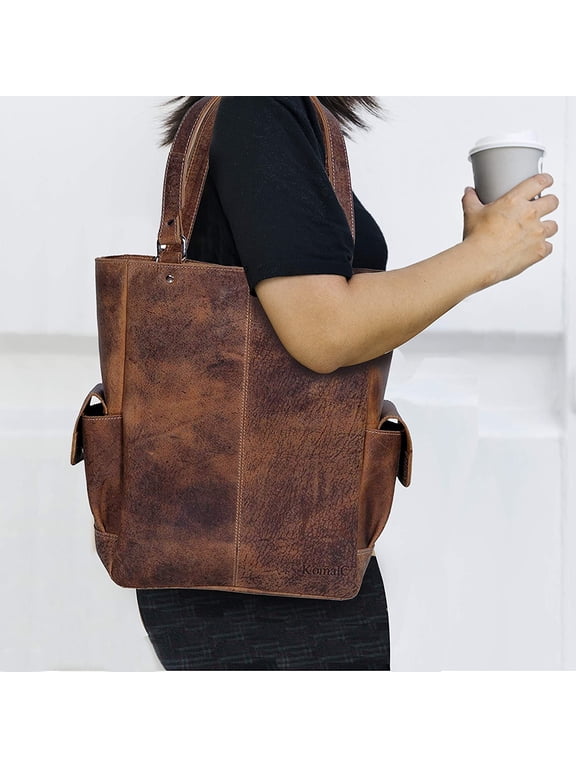 KomalC Genuine Soft Chicago Buff Leather Tote Bag Elegant Shopper Shoulder Bag
