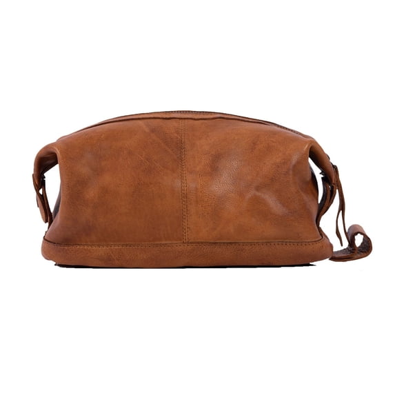 KomalC Genuine Unisex Vintage Vanity Dopp Kit - Travel Toiletry Bag Shaving for Men and Women (Light Tan)