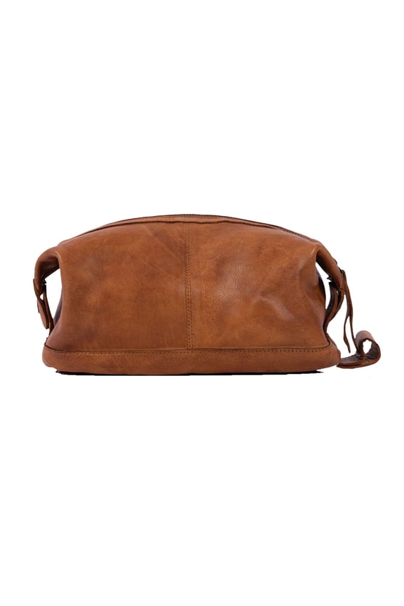 KomalC Genuine Unisex Vintage Vanity Dopp Kit - Travel Toiletry Bag Shaving for Men and Women (Light Tan)