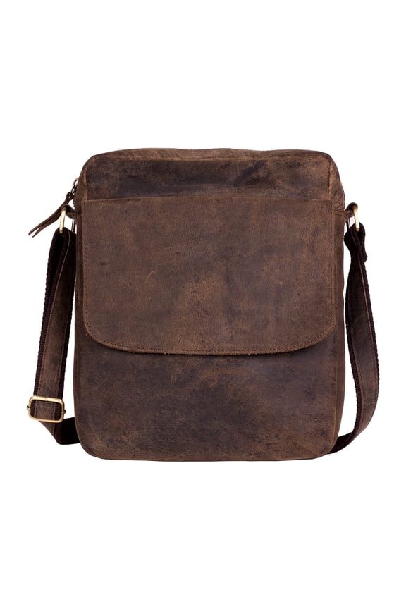 11-Inch Leather Crossbody Messenger Bag for Men and Women – Full-Grain Buffalo Leather, Fits Tablet and Daily Essentials