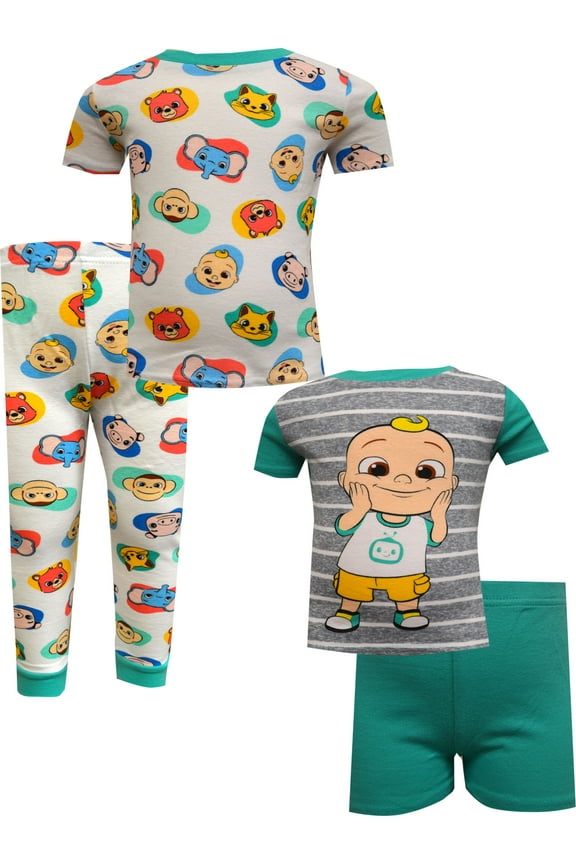 Boys Cocomelon Crew Striped Cotton 4 piece Toddler Pajamas (3T)