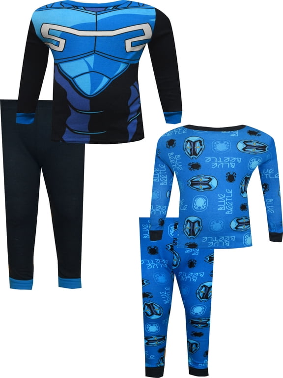 Boys DC Comics Blue Beetle Classic Long Sleeve Cotton 4 Piece Pajama (4)