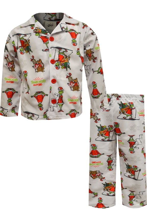 Boys Dr. Seuss The Grinch Merry Christmas Boys Flannel Pajamas (4)