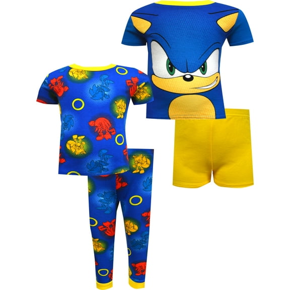 Komar Kids Boys Sonic the Hedgehog Blue Cotton 4 Piece Toddler Pajamas (2T)