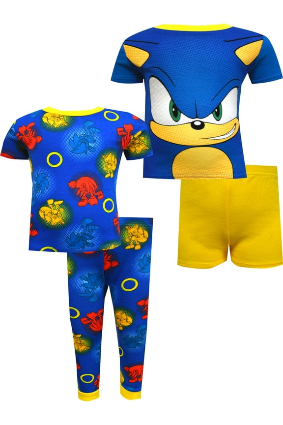 Komar Kids Boys Sonic the Hedgehog Blue Cotton 4 Piece Toddler Pajamas (2T)