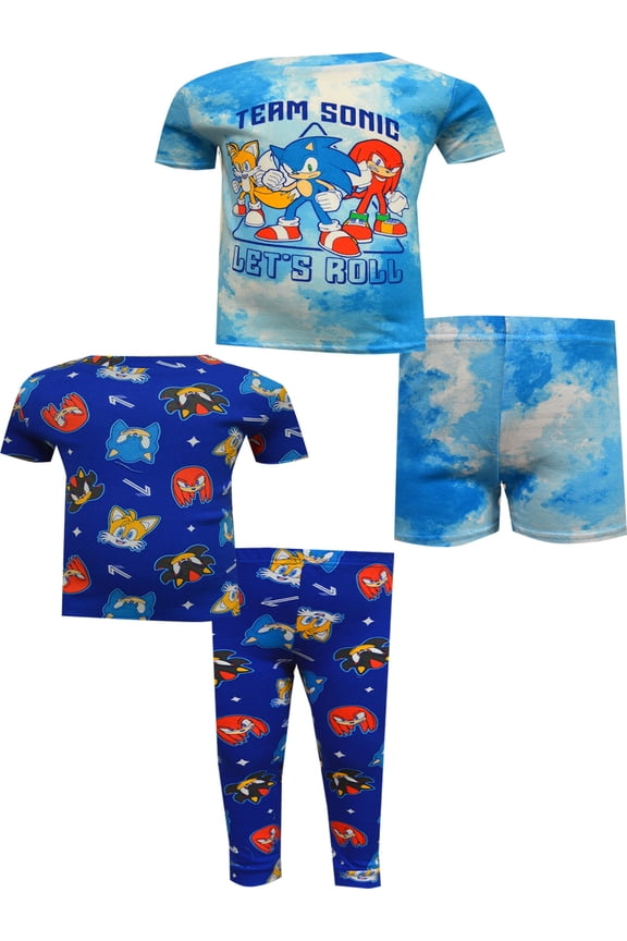 Komar Kids Boys Sonic the Hedgehog Team Sonic Cotton 4 Piece Toddler Pajamas (2T)