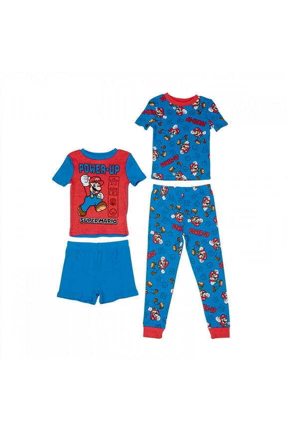 Komar Kids Boys Super Mario Power-Up 4 Piece Cotton Pajamas (8)