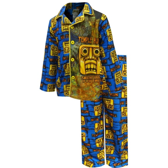 Komar Kids Boys Temple Run Blue Flannel Traditional Button Front Pajamas (4/5)