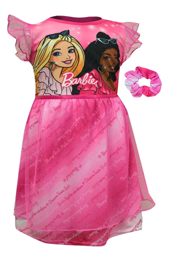 Girls Barbie Dress Up Toddler Nightgown with Scrunchie (2T)
