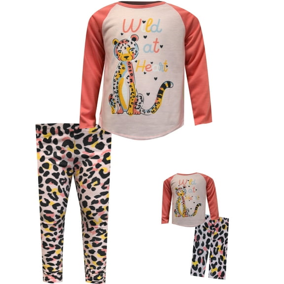 Komar Kids Girls Cheetah Animal Print Coral Pajama with Matching Doll Pajama (14)