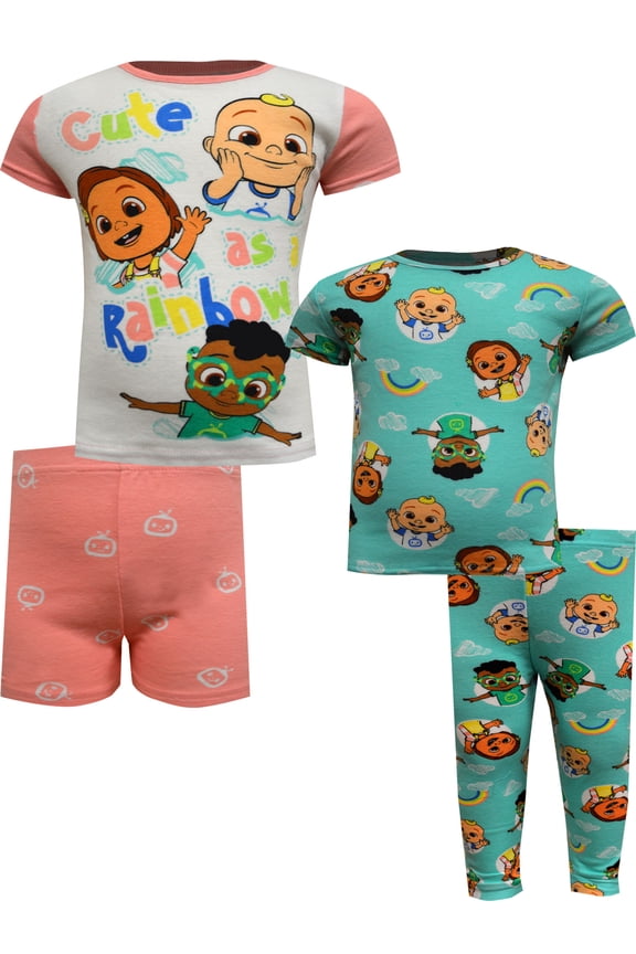 Girls Cocomelon Cute as a Rainbow 4 piece Toddler Pajamas (4T)