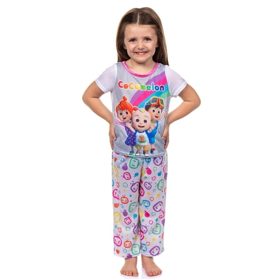 CoComelon Toddler Girls' Rainbow Short Sleeve Shirt And Pants 2PC Pajama Set