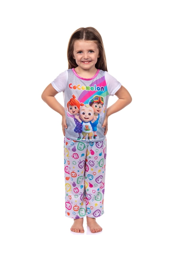 CoComelon Toddler Girls' Rainbow Short Sleeve Shirt And Pants 2PC Pajama Set