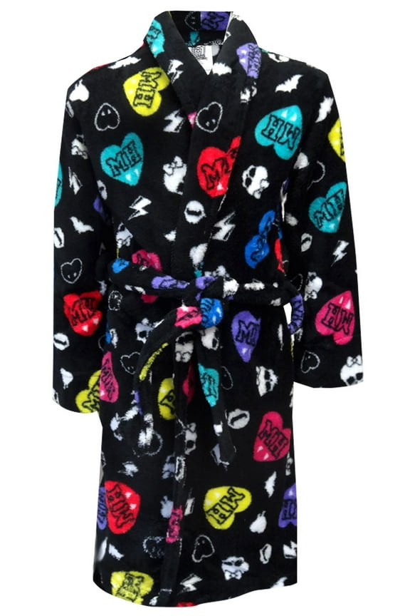 Komar Kids Girls Monster High Skeletons and Candy Hearts Black Plush Robe (6/6X)