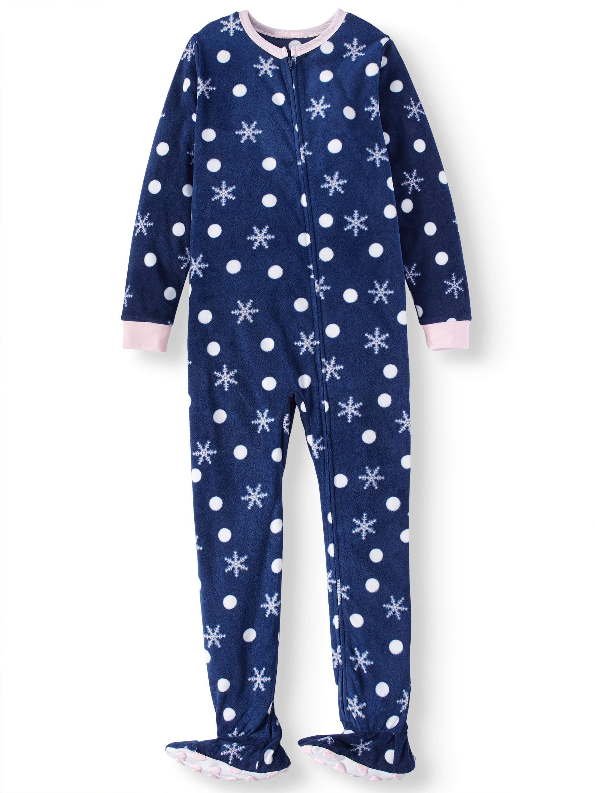 Komar Kids Girls Navy Snowflake Footed Pajamas
