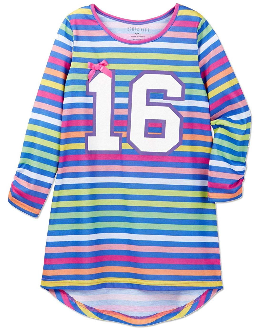 Girls Nightgown Long Sleeve Night Shirt Fun Gown Sleepwear, Monkey, Size:  14/16 | Rundhalsshirts