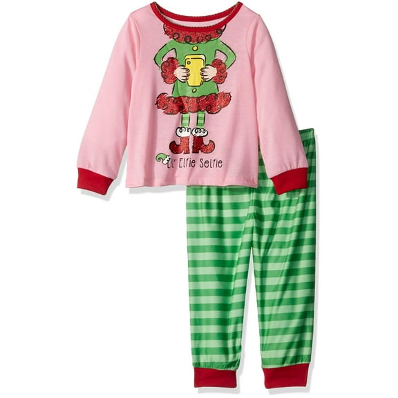 Komar Kids Girls Pajama Xmas Elfie Top and Pants Sleepwear Set, Size: 4T