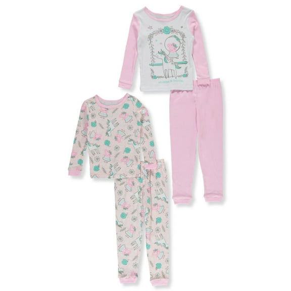 Komar Kids Girls Peppa Pig Magical Unicorn 4 Piece Cotton Toddler Pajamas (2T)
