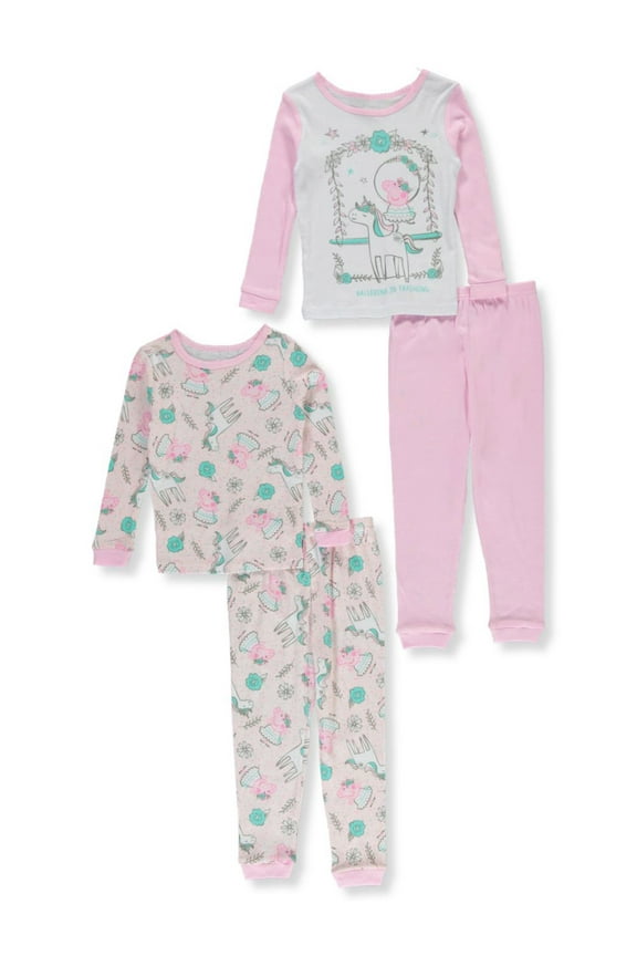 Komar Kids Girls Peppa Pig Magical Unicorn 4 Piece Cotton Toddler Pajamas (2T)