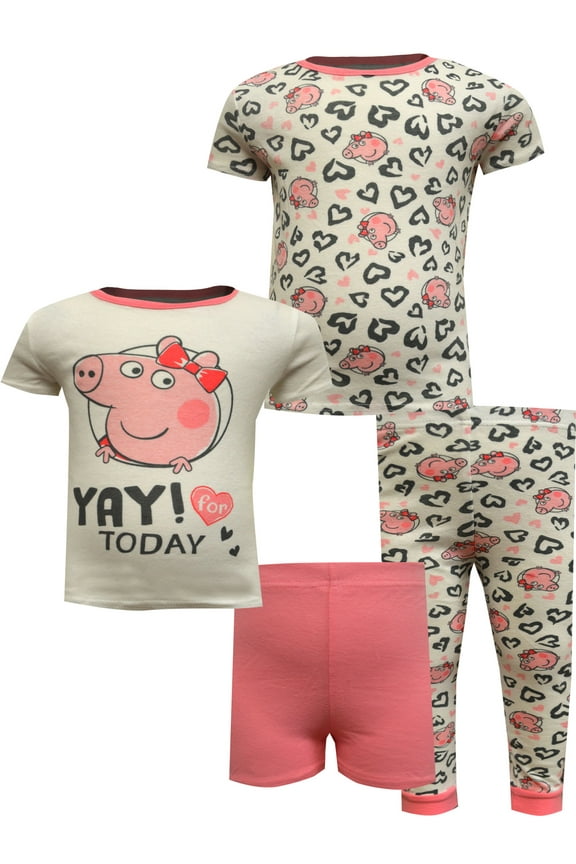 Komar Kids Girls Peppa Pig Yay for Today 4 Piece Cotton Toddler Pajamas (2T)