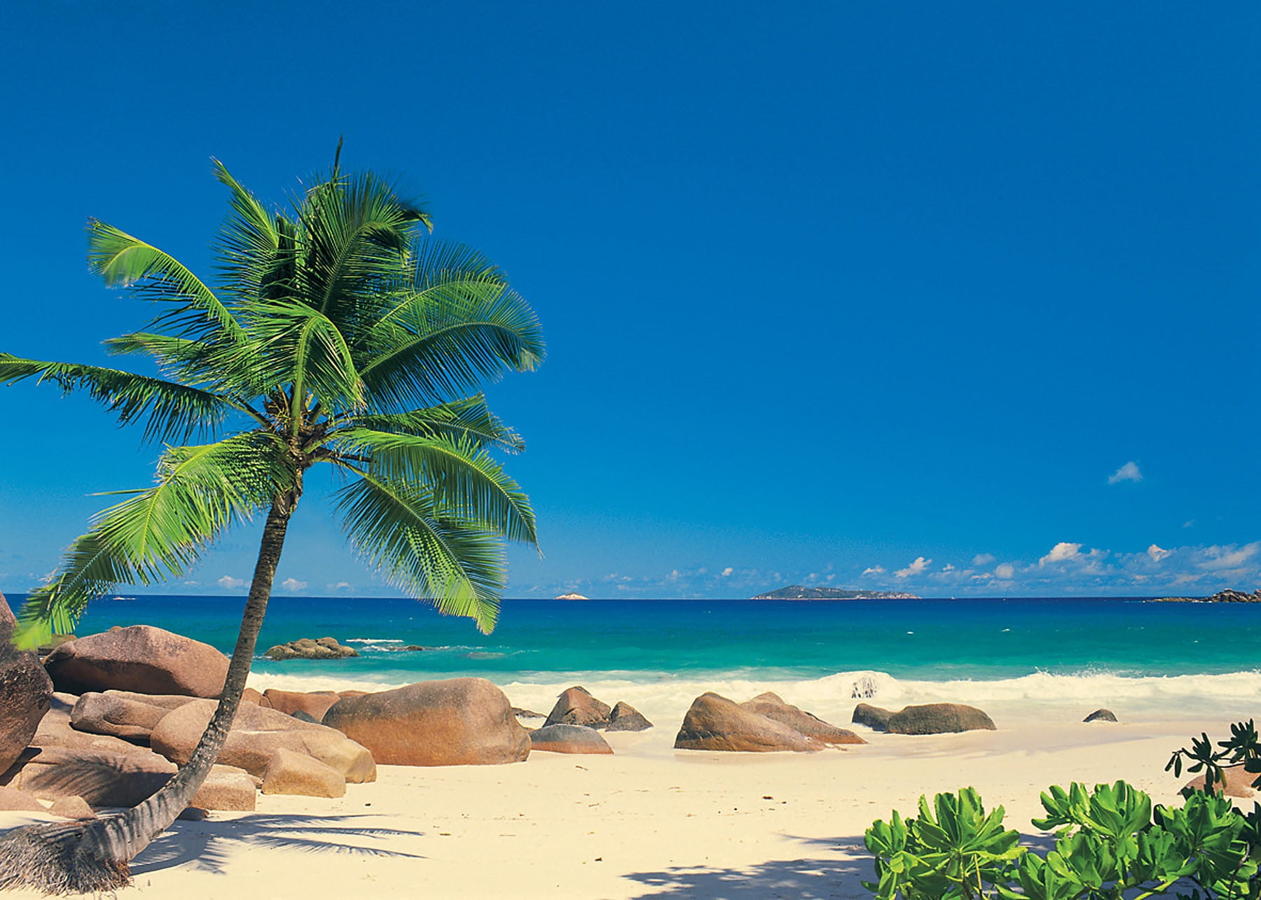 Seychellen Tropical Beach Scene Blue Recyclable Paper Wall Mural
